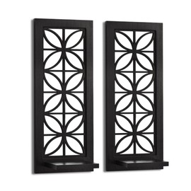 Aeveco Wall Mirrored Candle Sconces Set of 2, Decorative Wooden Candle Holder, Rustic Candle Sconce, Living Room Wall Decoration (Black (Style 1))