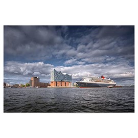 artboxONE Poster 30 x 20 cm Hamburg Cities Elbphilharmonie & Queen Mary 2 Inches Picture Elbphilharmonie City Clouds