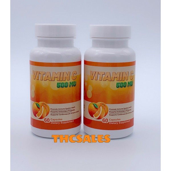 2 Vitamin C 500mg Immune Nervous System Booster Health Antioxidant 60 Capsules
