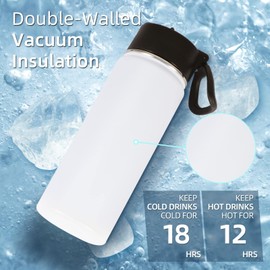 Volhoply 18oz Kids Insulated Water Bottle,Stainless Steel Water Bottles with Straw Lid,Wide Mouth Reusable Metal Thermos Water Bottle,Double Wall Vacuum Sports Travel Flask For Cold Drink(White,1 Set)