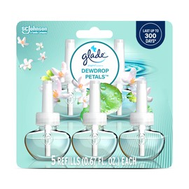Glade PlugIns Refills Air Freshener, Dewdrop Petals, Scented and Essential Oils for Home and Bathroom, 0.67 Fl Oz, 5 Count