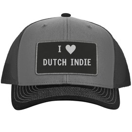 I Heart Love Dutch Indie - Leather Black Patch Engraved Trucker Hat, Heather-White, One Size
