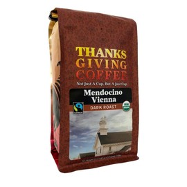 Thanksgiving Coffee "Mendocino Vienna" Dark Roasted Fair Trade Organic Shade Grown Whole Bean Coffee - 12 Ounce Bag