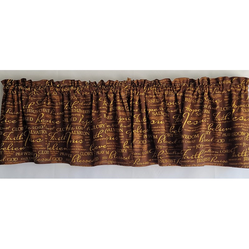 Brown Faith Inspired Valance Curtain, Brown Religious Valance Curtain, Christian
