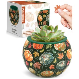 PieceRelax 3D Puzzle Planter - Hello Pumpkin Season - Small Round Plant Pots with Drainage, Home Decor Flower Pots for Indoor Cactus, Succulents Pots [K1107]