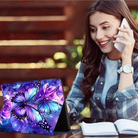 RWUTYTIUL for Kindle Paperwhite 12th Generation 2024 7"/Kindle Colorsoft Signature Edition 7" Case, Multi-Angle Viewing Shockproof Smart Protective Case with Auto Wake/Sleep, Purple Butterfly Flower