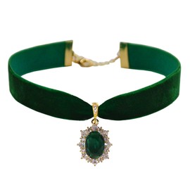 MOMOCAT 14k Gold Plated Green Emerald Crystal Velvet Choker Necklace for Women Green Pendant 90s Chokers Vintage Chocker Necklaces for Women Victorian Antique Jewelry