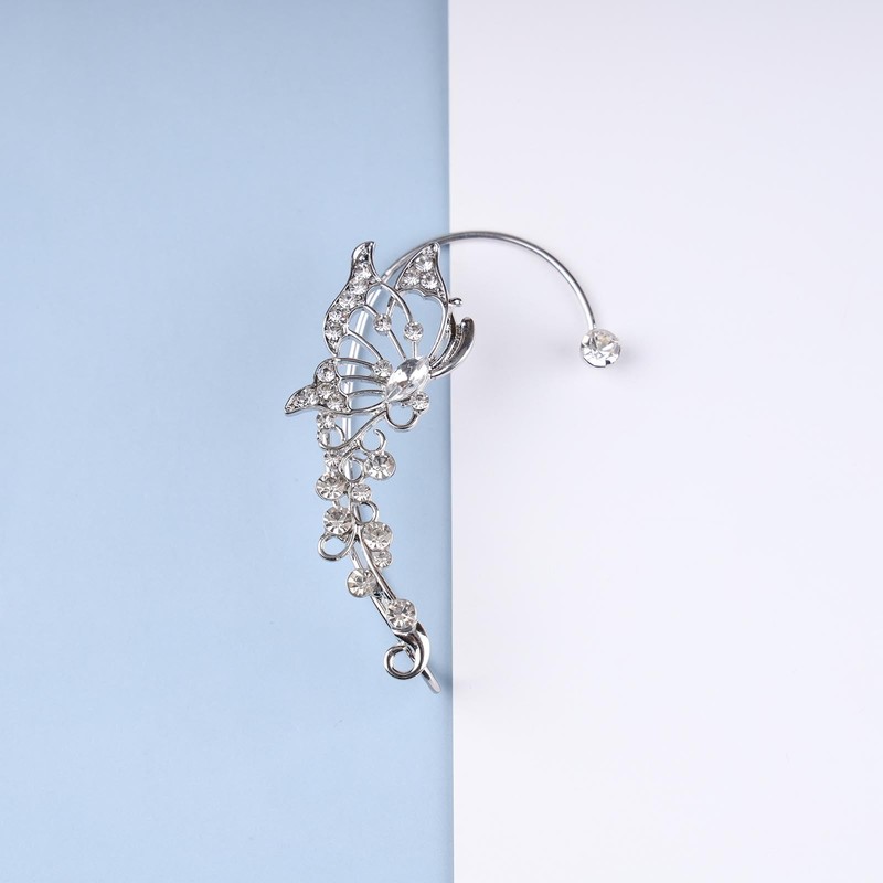 Iaceble Boho Crystal Butterfly Ear Cuff Earrings Hollow Butterfly Cuff