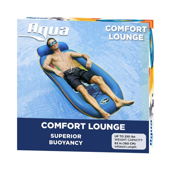 Aqua Comfort Pool Float Lounge  –  Inflatable Pool Floats for Adults with Headrest and Footrest – Blue/Orange Surfer Sunset