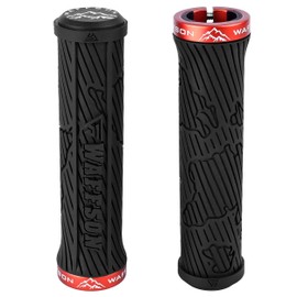 WFS World Map MTB Lock-on Grips - Single Clamp Ergonomic Anti-Slip Mountain Bike Handlebar Grips - Comfort Vibration Dampening for Trail, Enduro, Downhill - Black x Red