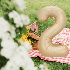 YFHVJTKO 40 Inch Number 2 Foil Caramel Balloons 2nd Celebration Decorations for 2nd Birthday Party Wedding Bridal Shower Engagement Photo Shoot Anniversary Decoration (Caramel, 2)