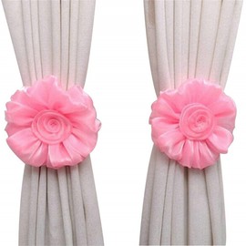 1 Pair Flower Curtain Tiebacks for Baby Nursery Room Girl’s Bedroom Window Drapes Wedding Birthday Party Decoration Ties Holdbacks Home Bridal Shower Gift Ornament (Pink)