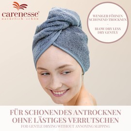 Carenesse Hair Turban Cotton Set of 2 I 2 x Sturdy Turban Towels with Button and Loop Pink/Grey I Hair Towel Absorbent for Gentle Hair Drying I 100% Cotton Towel Hair Without Plastic