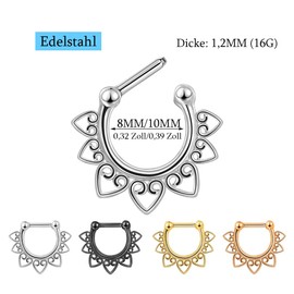 Lantine Stainless Steel 16G (1.2mm) 8mm/10mm Silver Gold Black Rose Gold Geometric Septum Ring Septum Helix Cartilage Rook Conch Velvet Pouch, Stainless Steel