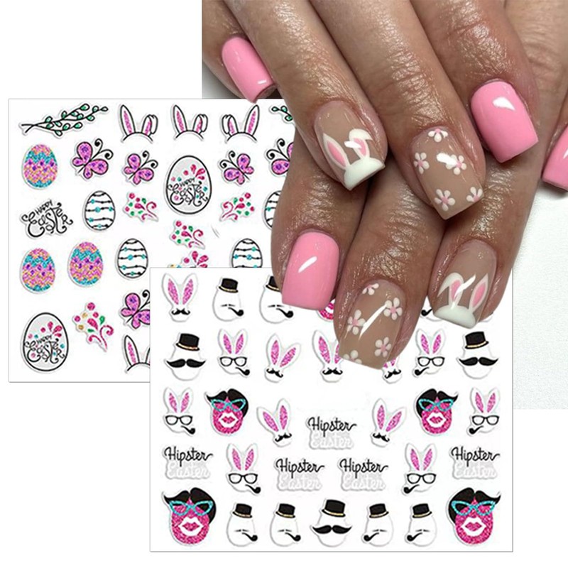 IDDFEVE Easter Nail Art Stickers - Glitter Bunny Eggs Flowers