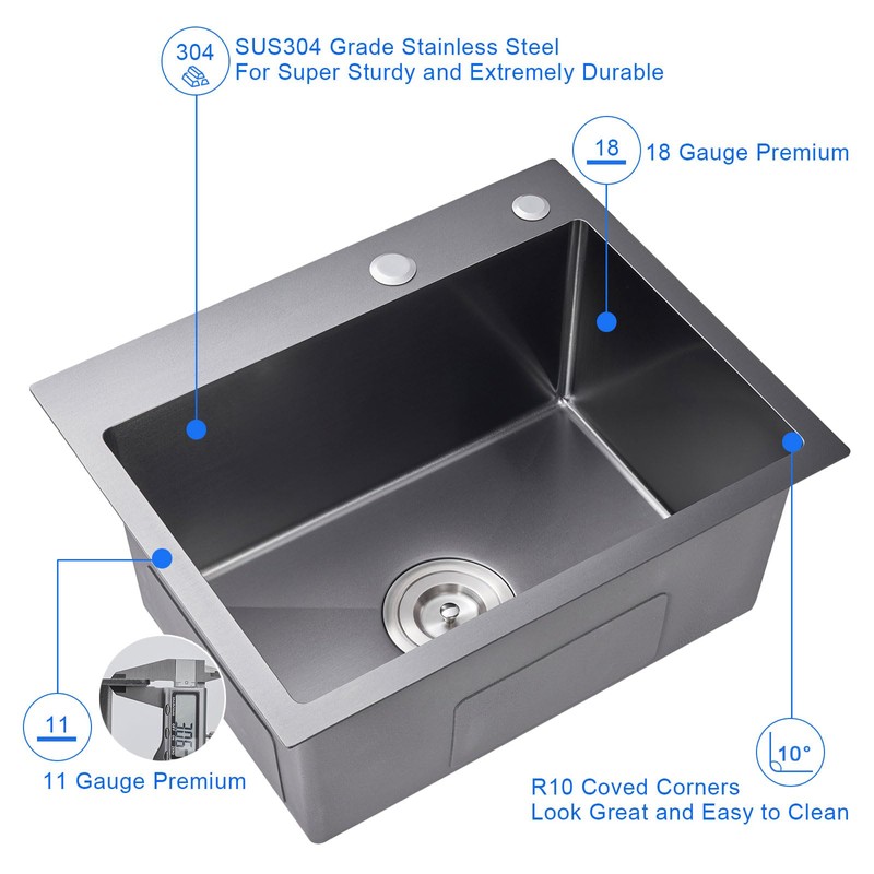 MENATT Commercial 22 X 18 Inch Drop in Single Bowl