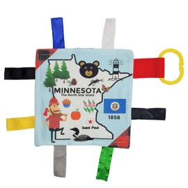 Baby Jack & Co 8x8” Learning Lovey Tag Toys for Babies - Baby Crinkle Toys - Crinkle Toys for Baby - Soft & Safe - Learn USA State Facts - Ideal Baby Toy BPA Free w/Stroller Clip (Minnesota)