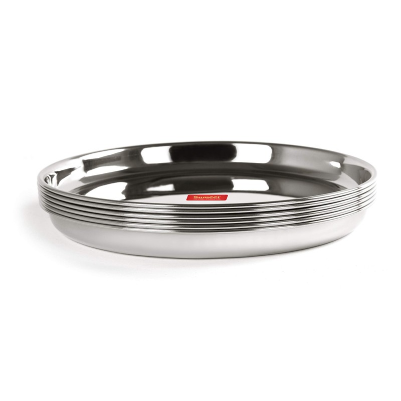 Sumeet Stainless Steel Heavy Gauge Deep Wall Dinner Plates with