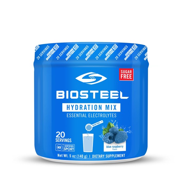 BioSteel Zero Sugar Hydration Mix, Great Tasting Hydration with 5 Essential Electrolytes, Blue Raspberry Flavor, 20 Servings per Tub