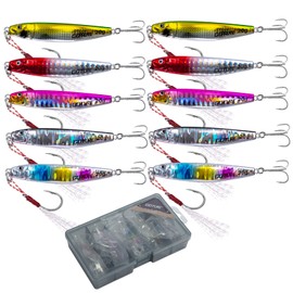 Goture Fishing Jigs, 20g 10Pcs Vertical Jig Saltwater Freshwater, Jig Fishing Lures with Assist Hook and Treble Hook, Fishing Jigging Spoon Lures with Tackle Box, Fishing Jig for Tuna, Salmon, Bass