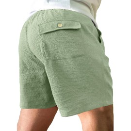PLEPAN Running Shorts for Men Lightweight Summer Beach Shorts Elastic Waist Drawstring Stretch Seersucker Textured Casual Shorts Light Green,US 36 (Large)