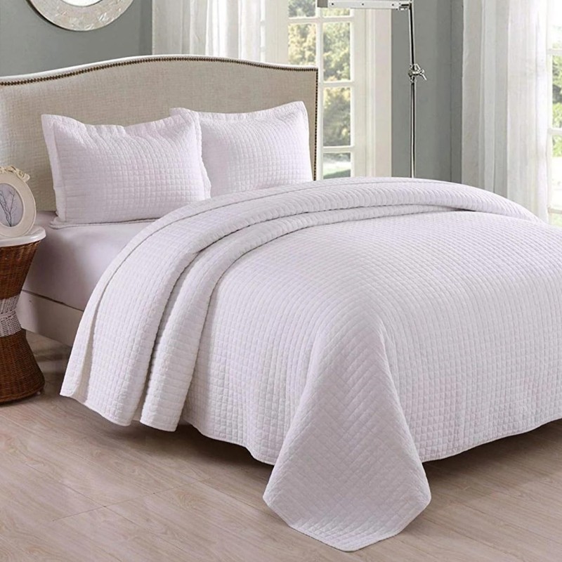 MarCielo 3 Piece 100% White Cotton Quilt Set Lightweight Bedspread