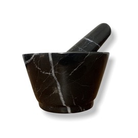 AIRAM HOME Mortero y Mano de Mármol Natural, 10cm de diámetro, hecho artesanalmente, Negro Monterrey.