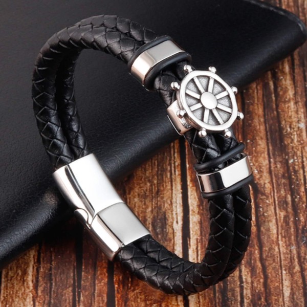 Compass Mens Bracelet, Lucky Compass Bracelet for Men, Mens Braided Leather Bracelet, Compass Leather Bracelet, Compass Cuff, Gift for Him