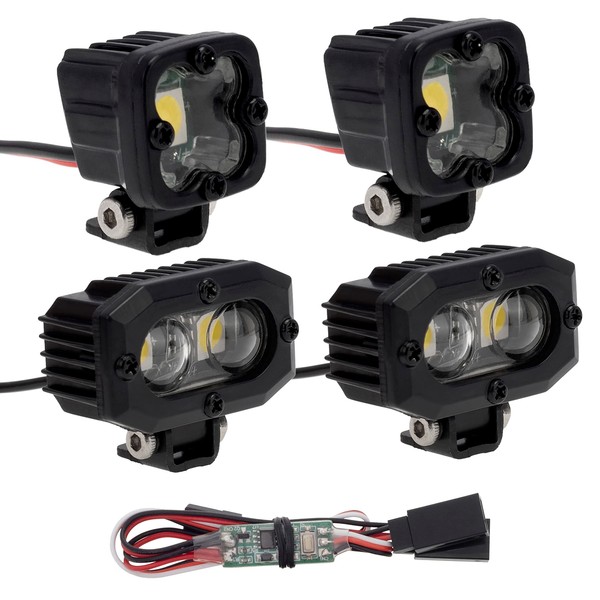 DKKY RC Crawler Lights LED Headlight & Bumper Light with Control for 1/10 RC Crawler Axial SCX10 90046 TRX4, TRX6 Wraith RR10 MST Redcat Gen8, 5050 Square Rc Spotlight 4Pcs Black