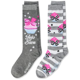 JoJo Siwa girls Jojo Siwa 2 Pack Knee High Casual Sock, Grey Multi, Fits Sock Size 6-8.5 Fits Shoe Size 7.5-3.5 US