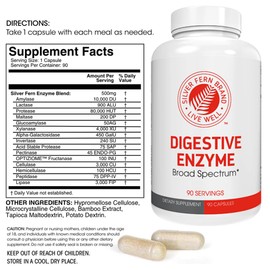 Silver Fern Brand Ultimate Digestive Enzyme Supplement - 1 Bottle = 90 Capsules - High Potency, Multi Enzyme - Digestive Comfort & Food Tolerance - Hemicullulase, Peptidase, Maltase, More