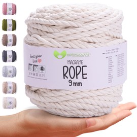 MeriWoolArt® Premium Macrame Yarn 9 mm x 1 m (Natural), Cotton Yarn Cord, Thick Macrame Rope for Wall Hanging, Hanging Basket, Curtain and More DIY Crafts