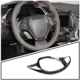 Unbranded Carbon Fiber Black Interior Steering Wheel Cover Trim For Corvette C7 2014-2019