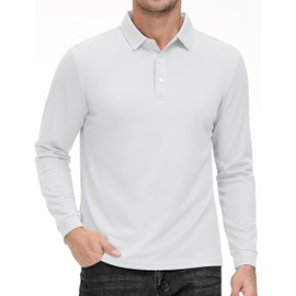 MAGCOMSEN Golf Polo Shirts for Men Long Sleeve Shirts Moisture Wicking Polo Shirts Performance Collar Shirts White,L