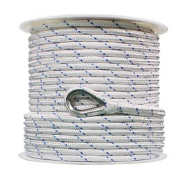 Extreme Max 3006.2514 BoatTector Double Braid Nylon Anchor Line with Thimble - 1/2" x 150', White with Blue Tracer
