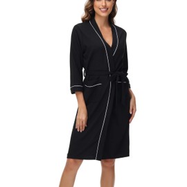 Starblazia Waffle Dressing Gown Ladies Housecoats Lightweight Women's Kimono Bathrobes Soft Nightwear for All Seasons Spa Sleepwear Hotel,M,Black