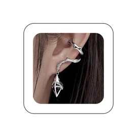 Vacaonio Gothic Black Crystal Non Pierced Earring Silver Onyx Ear Cuff Earring Thorns Gemstone Cartilage Cuff Earring Black Rhinestone Climber Cuff earring Jewelry For Women(Left Ear)
