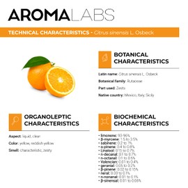 BIO - Sweet Orange Essential Oil - 10mL - 100% Pure, Natural, Chemotyped and AB Certified - AROMA LABS (French Brand)