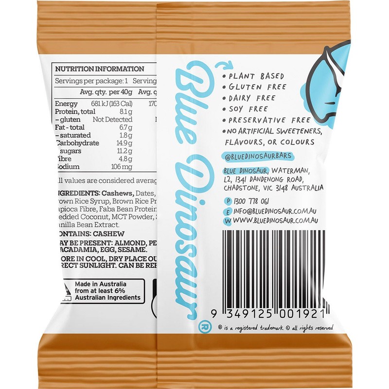 Blue Dinosaur Protein Ball Caramel Cashew 12x40g