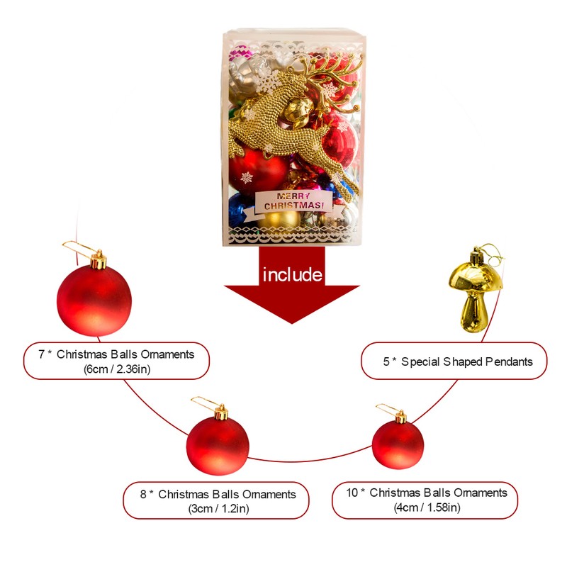 Christmas Balls Ornaments 30Pack Shiny Balls Shatterproof Christmas Tree Decorations
