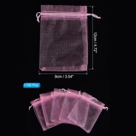 PATIKIL Organza Bags, 100 Pcs 4.72x3.5 Inch Drawstring Mini Pouches Favor Gift Candy Jewelry Bags for Christmas Thanksgiving Festival Party Wedding, Pink