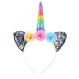Unicorn Horn Headband Flower Unicorn Hairband Glitter Sequins Multi-color Unicorn Ears Hair Hoop for Women Cute Bridal Hair Accessories for Girls, Teens, Cosplay,Bridal Shower, Festival Party
