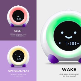 LittleHippo Mella: Kids Alarm Clock, Ready to Rise Children's Sleep Trainer, Night Light, Sound Machine and OK to Wake for Toddlers and Kids - Bright Purple (Updated 2025)