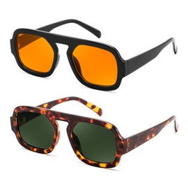 FEISEDY Sunglasses for Women Men, Trendy Square Sun Glasses Vintage 70s Flat Top Shades B4175, Yellow & Green, 50mm