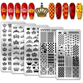 PH PandaHall 5pcs Crown Nail Stamping King Queen Nail Art Stencils Fashion Diamonds Nail Art Stencils Line Grid Nail Stencils for Nail Design Manicure Salon
