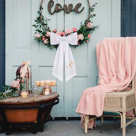 2 Pack Wreath Sash for Front Door Monogrammed Embroidery Wreath Sash for Boxwood Front Door Porch Wreath Garland Decor(Letter N)