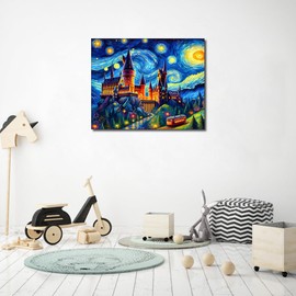 TUMOVO DIY Paint by Numbers Kit for Adults Magic Castle Paint by Number Kits on Canvas Starry Sky Paint by Number for Adults with Brushes Art Crafts for Home 16"x20"(Frameless)