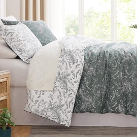Southshore Fine Living, Inc. Extra Large King Comforter Oversized, Down Alternative Floral Comforter Set with Matching Pillow Shams, Reversible Bedding Sets, Fits Cal/King, Winter Brush Green/White