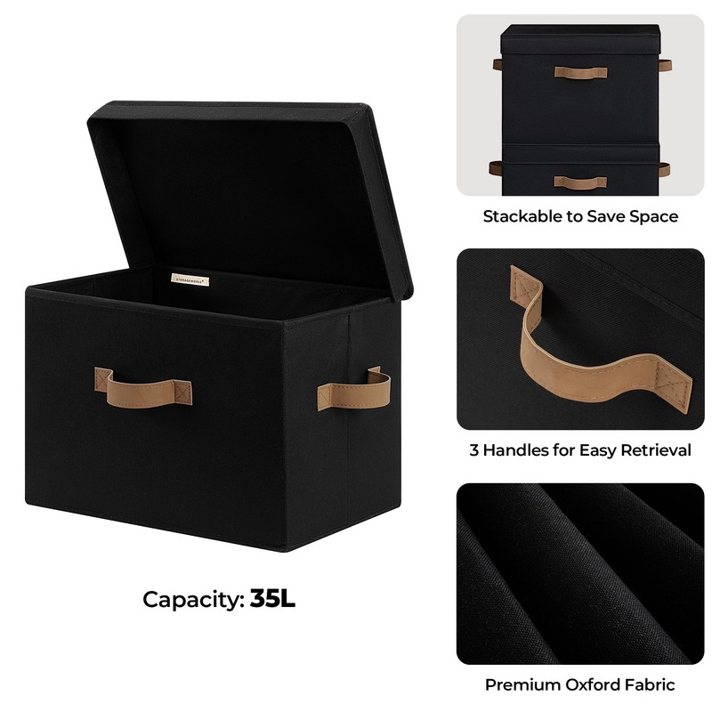 StorageWorks Fabric Storage Bins with Lid, Decorative Storage Boxes for
