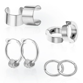 Ear Cuff Earrings, Men's, Fake Earrings, Non-Hole Earrings, Women's, Popular, For Men and Women, For Both Ears, Surgical Stainless Steel 316L, Hypoallergenic, Silver, Black, Gold, One Size Fits All
